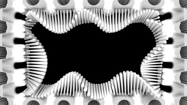 Abstract White Wave Frame on Black Background - Modern Geometric Design