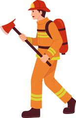 Fototapeta premium Firefighter Holding Axe in Uniform