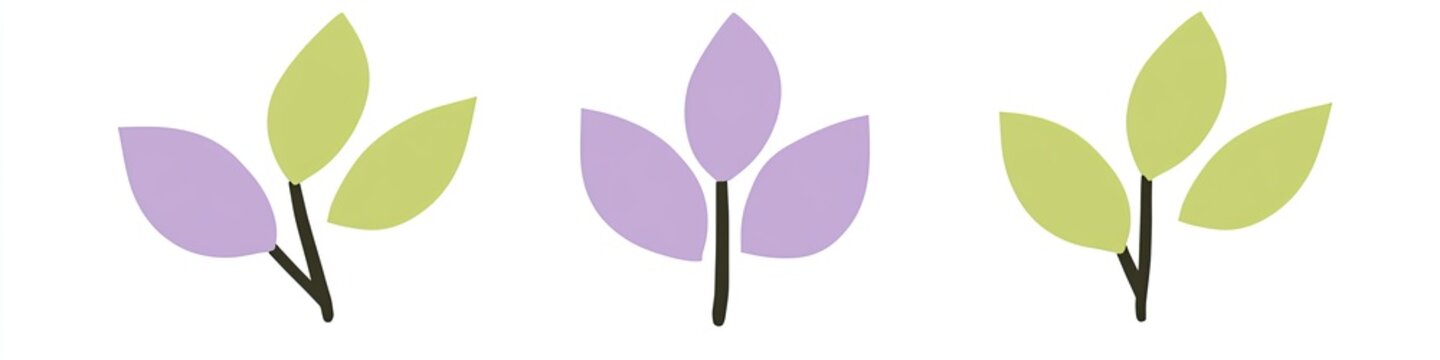 Fototapeta Three stylized plant motifs, one with a single leaf, one with three leaves, and one with two leaves