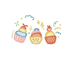 Cute Crayon Style Cupcakes Illustration with Sprinkles and Stars
