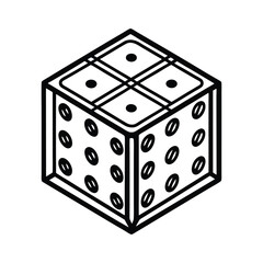 Isometric dice illustration showing all sides of the six-sided die with black and white design