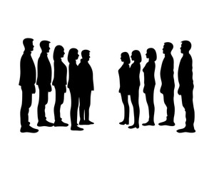 Group of People Waiting Line-Up  Silhouette Vector on transparent background
