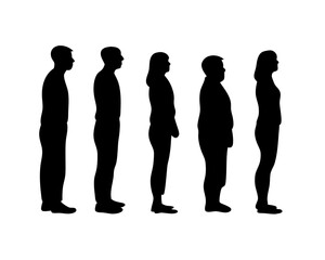 People Waiting in Line Silhouettes Set, Standing Crowd in Queue 

