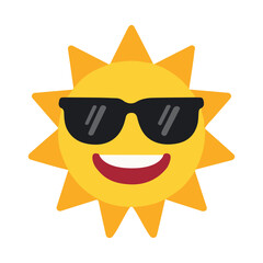 Sun smile with sunglasses icon, vector illustration, flat style, isolated on white background