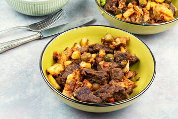 Beef tatarian goulash or azu,food photography