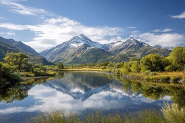 Mountain lake reflection on white background isolated on white background