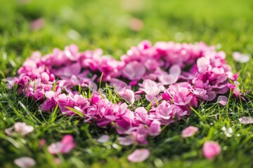 Obraz premium Heart of pink flower petals on grass