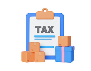 Tax form with packages, illustrating import duties or sales tax