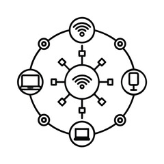  wireless communication icons with signal waves  r.eps