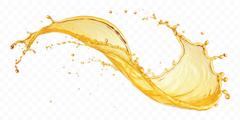 realistic smooth splash of yellow juice or liquid oil in curve style isolated on white background