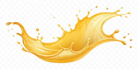 realistic smooth splash of yellow juice or liquid oil in curve style isolated on white background