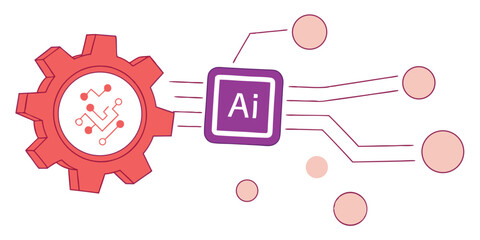 Obraz premium Artificial intelligence gear and ai integration icon concept design illustration