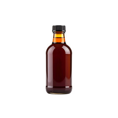 Dark brown glass bottle with black cap beverage drink on transparent background