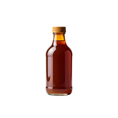 Amber glass bottle of dark brown liquid isolated food on transparent background