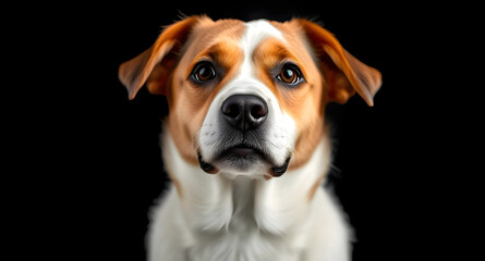 A picture digital illustration of a dog with a black background.