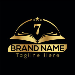 Elegant vintage gold crown emblem with ribbon and shield design for business quality label or VIP badge education 7 logo design