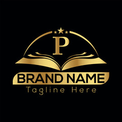 Elegant vintage gold crown emblem with ribbon and shield design for business quality label or VIP badge education P logo design