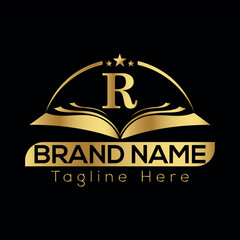 Elegant vintage gold crown emblem with ribbon and shield design for business quality label or VIP badge education R logo design