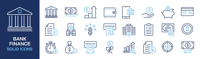 Set of collection line icons related finance, bank, accounting, money. Editable stroke. Perfect pixel on transparent background