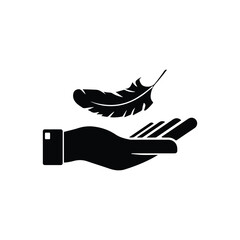 Feather on the hand vector icon