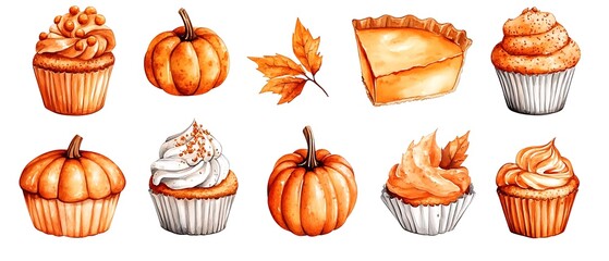 Autumn treats cupcakes, pie, pumpkins