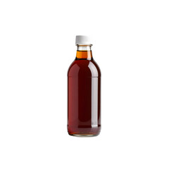 Dark brown liquid in glass bottle on soda food cold on transparent background