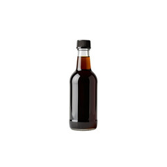 Dark brown liquid in glass bottle on soy cap top food on transparent background