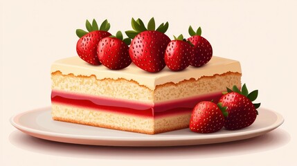 Strawberry cake slice on plate