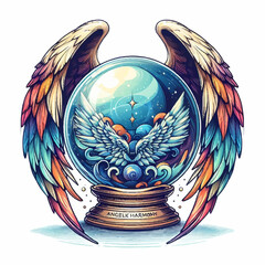 Abstract vector eagle with angel wings sphere illustration