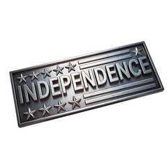 Metal Typography Plate with ‘Independence’ Text Isolated on White Background