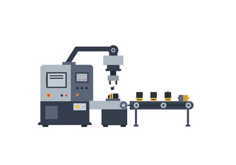 Fototapeta premium Industrial conveyor dismantling machine in action. Clean, modern illustration with a focus on automation and manufacturing. Flat design style.