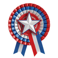 Red White and Blue Rosette with Star Center Isolated on White Background