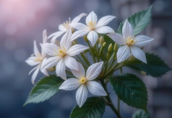 Fototapeta premium Beautiful White Flowers with Green Leaves in Bloom