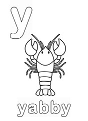 Alphabet Coloring Page for Kids. Children's Coloring Activity sheet. Cute Yabby Illustration to Color.	