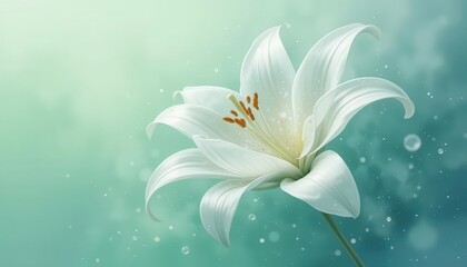Elegant White Lily Blossoming on Soft Green Background
