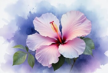 Vibrant Hibiscus Flower with Soft Watercolor Background