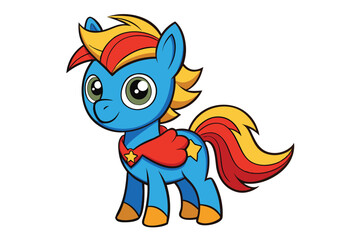 Fototapeta premium Cute Cartoon Pony with Colorful Mane and Tail