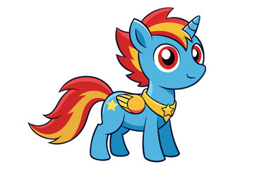 Fototapeta premium Cute Cartoon Unicorn with Fire Mane and Tail