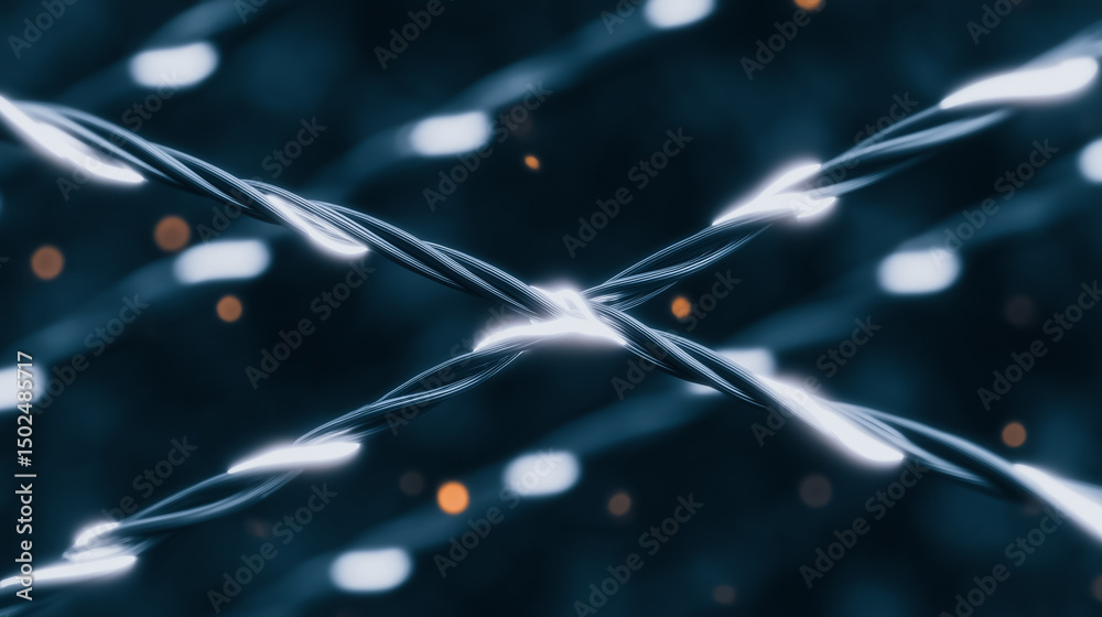 Poster luminous wire abstract: a captivating, close-up abstract image showcasing illuminated wire strands i