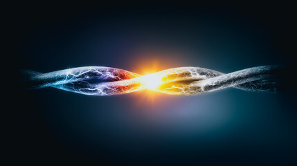 Abstract Energy: A dynamic and visually striking depiction of energy, featuring intertwining strands of blue and gold light colliding at a central point, evoking power and connectivity.