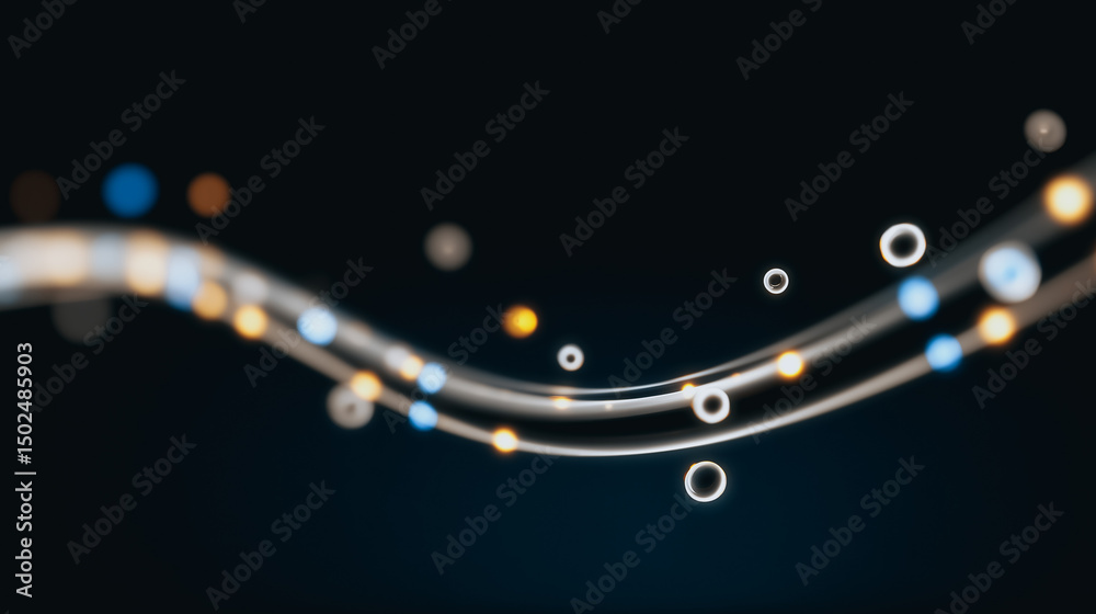 Wall mural abstract light trails: glowing light trails create a mesmerizing wave pattern, with orbs of light in