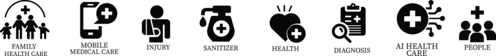 Health care icon set.Vector illustration in modern style of health related icon: mental health, healthcare, spa, medical, wellbeing, meditation, lifestyle, Medical Exam, Medicine, Hospital and more.