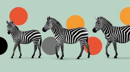 Fototapeta premium Contemporary Zebra Pattern with Vibrant Geometric Circles: Modern Wildlife Design