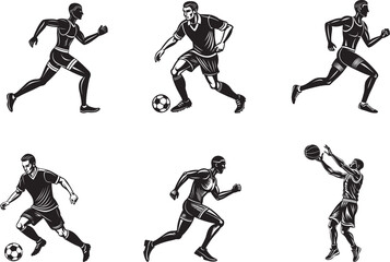 Set of Jumping People Playing Sports Silhouettes in Action Poses