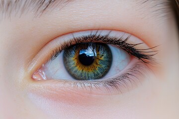 Fototapeta premium Close-up of an eye with a striking heterochromia (two different colored eyes), showing the uniqueness of each iris in vivid detail. 
