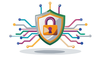 Shielded Digital Fortress A cyber security emblem protecting sensitive data with interconnected
