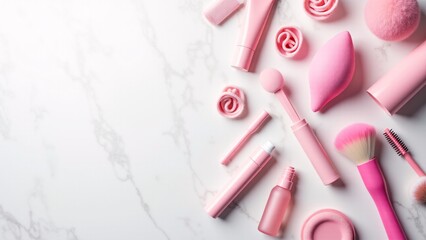 Pink Beauty Products On Marble Background