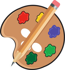 Art palette with pencil and colorful paint splashes – vector illustration