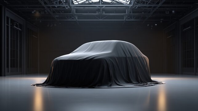 Unveiling a new vehicle in a modern industrial hangar