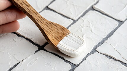 Applying White Paint to Embossed Grid Pattern Tiles